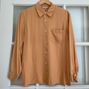 Ann Taylor vintage VTG 100% silk peachy orange button up blouse shirt 8